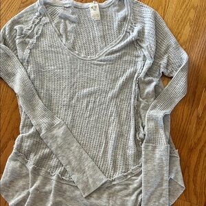 We The Free Heather Light Gray Waffle Knit V-Neck Top